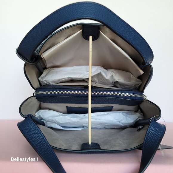 KATE SPADE Knott MEDIUM Denim Check & Leather Crossbody Tote- Indigo Multi⭐ - Picture 11 of 16